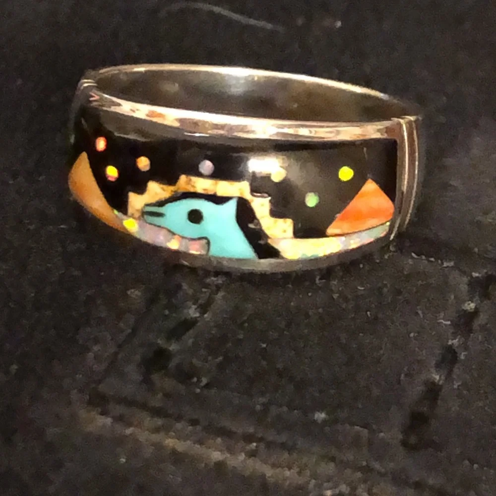 VINTAGE NATIVE AMERICAN RING Sterling Silver Opal Onyx MoonStone Tigers eye .NWT